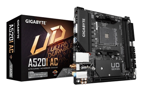 GIGABYTE A520I AC Scheda madre - Supporta CPU AMD Ryzen 5000 Series AM4, VRM digitale a 6 fasi, fino a 5300MHz DDR4 (OC), 1xPCIe 3.0 M.2, WIFI, GbE LAN, USB 3.2 Gen1