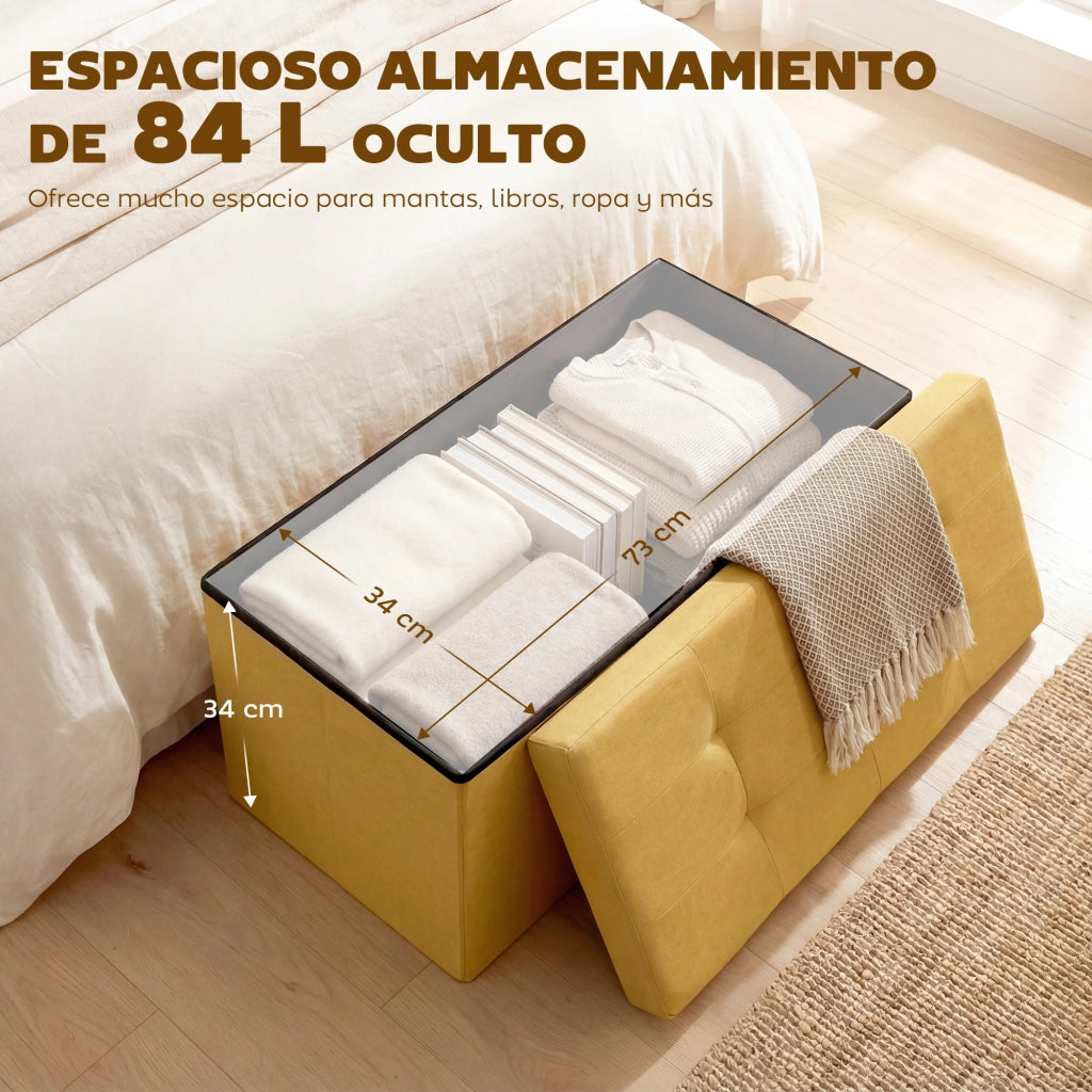 Pouf contenitore pieghevole 84L ¨C Xylo ¨C tessuto lino sintetico giallo 76x38x38 cm