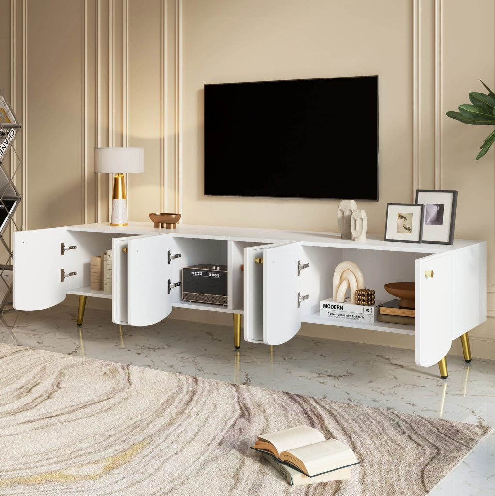 Mobile TV 180 cm con 6 ante in truciolare bianco e oro HOMVRA