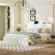 Letto imbottito 160 × 200 cm con testiera a orecchie; USB; prese e LED sottoletto in tessuto teddy bianco