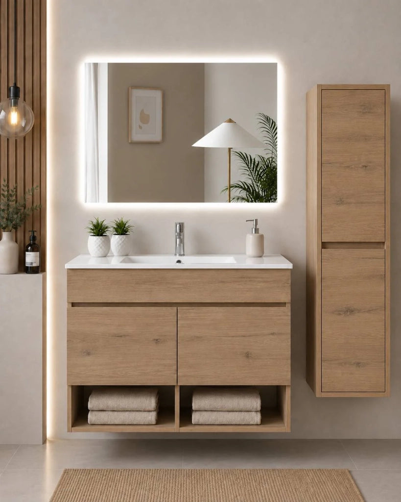 Mobile bagno sospeso con lavabo ORIGENBATH NEBARI con ante con colonna 120x45 cm 1 vasca estepa con colonna