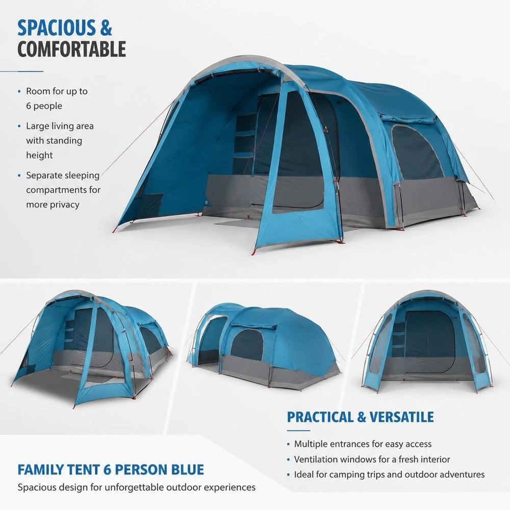Family Tent For 6 People, Blue, Waterproof