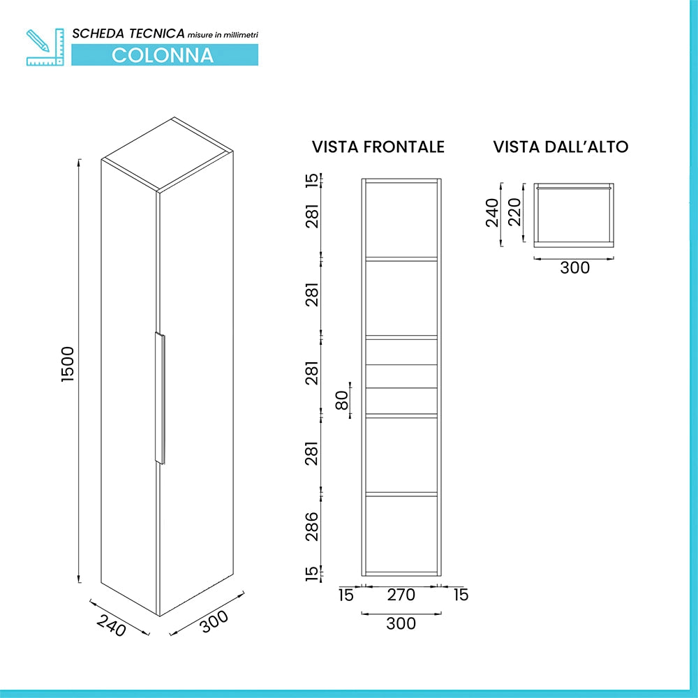 Colonna bagno sospesa 150 cm rovere con anta soft close Elva