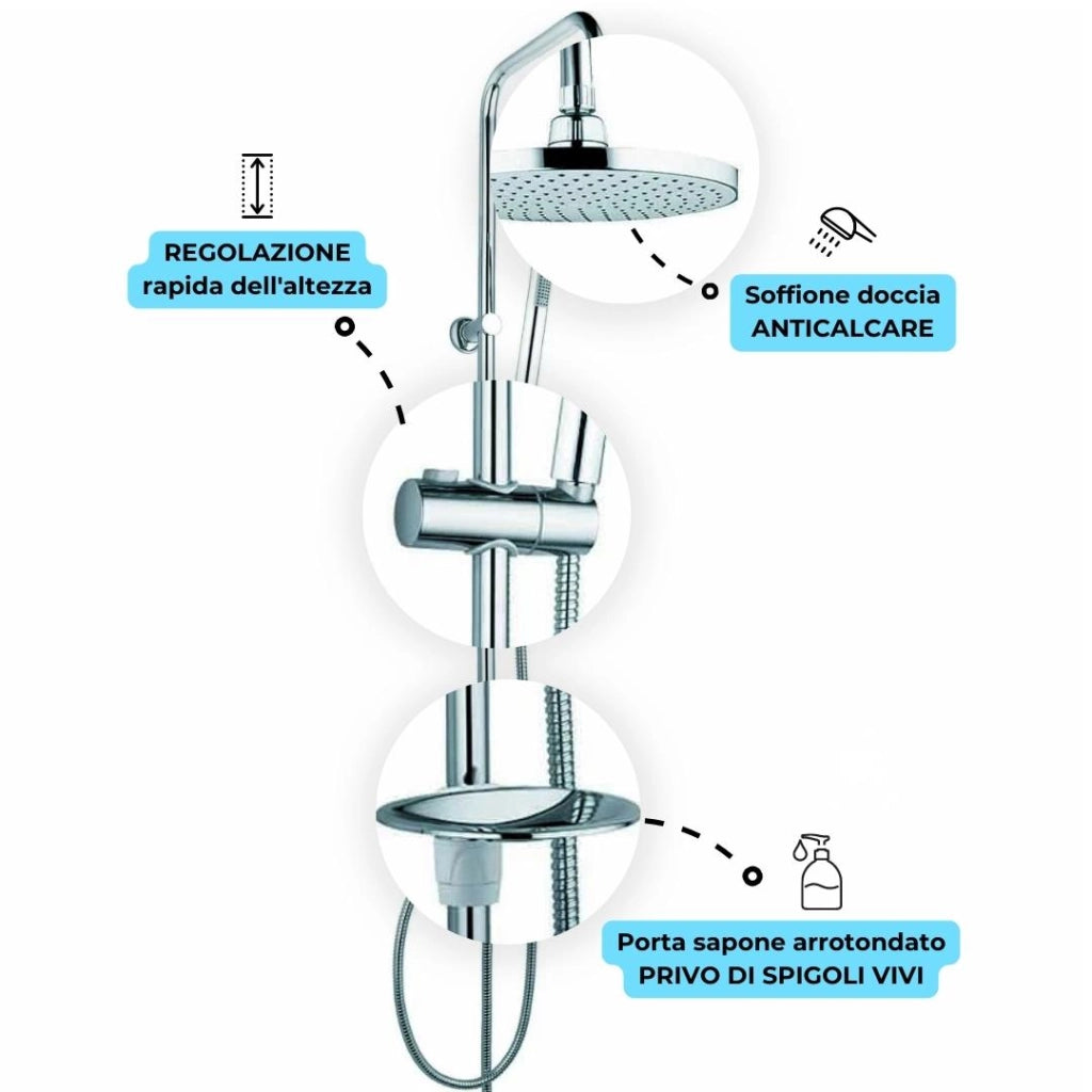 Colonna doccia attrezzata 025 ottone cromato soffione tondo doccetta *** materiale staffe a parete abs, pezzi 1