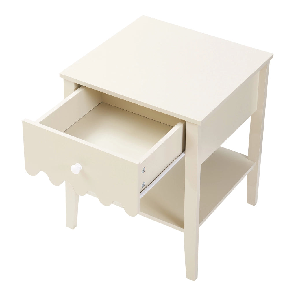 Comodino Luspoo con Cassetto e Ripiano Aperto 50 x 40 x 40 cm - Bianco Crema [en.casa]