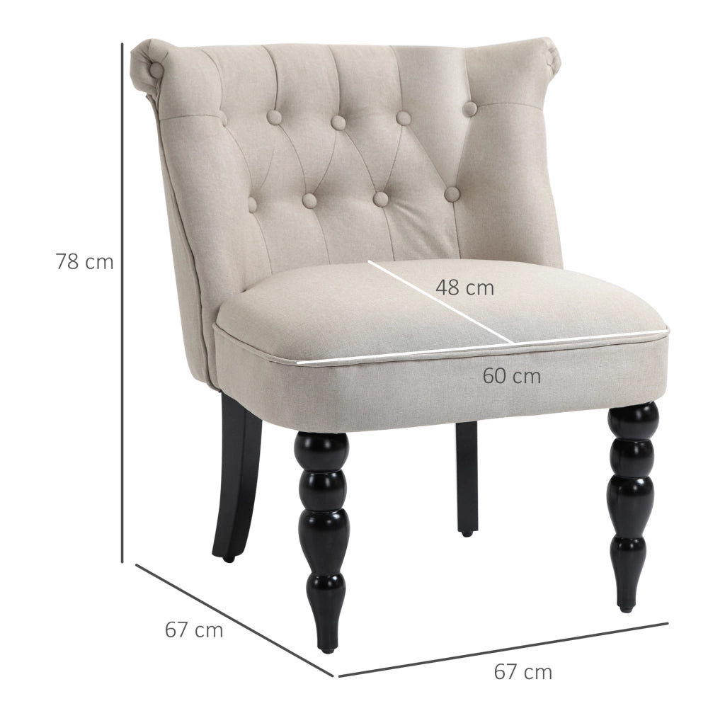 Poltrona vintage imbottita beige con struttura in legno
