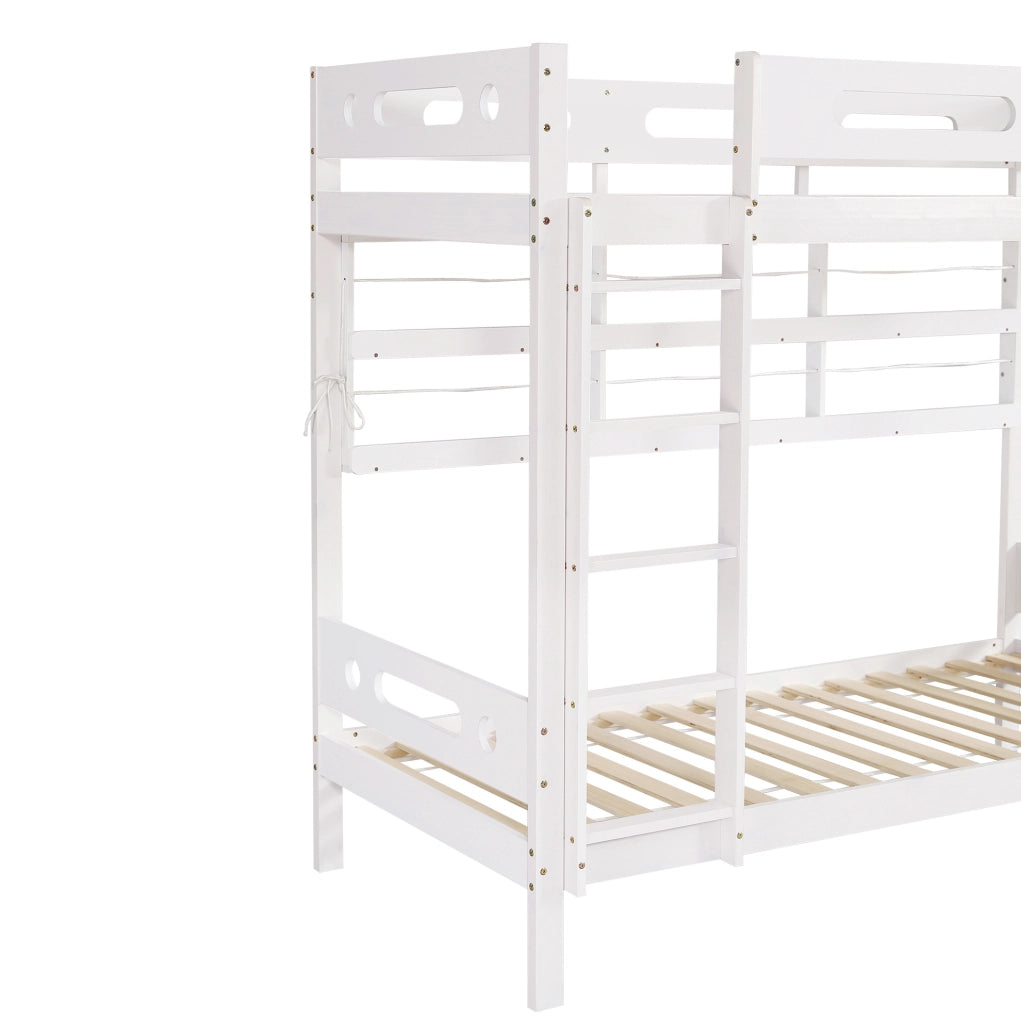 Letto a castello 90x200 cm con 2 cassetti, ripiani aperti e scala in pino e MDF