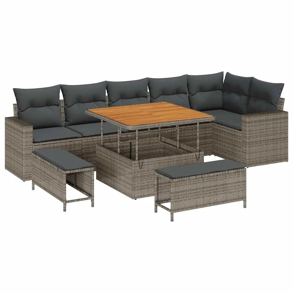 Set Divano da Giardino 9 pcs Grigio polyrattan
