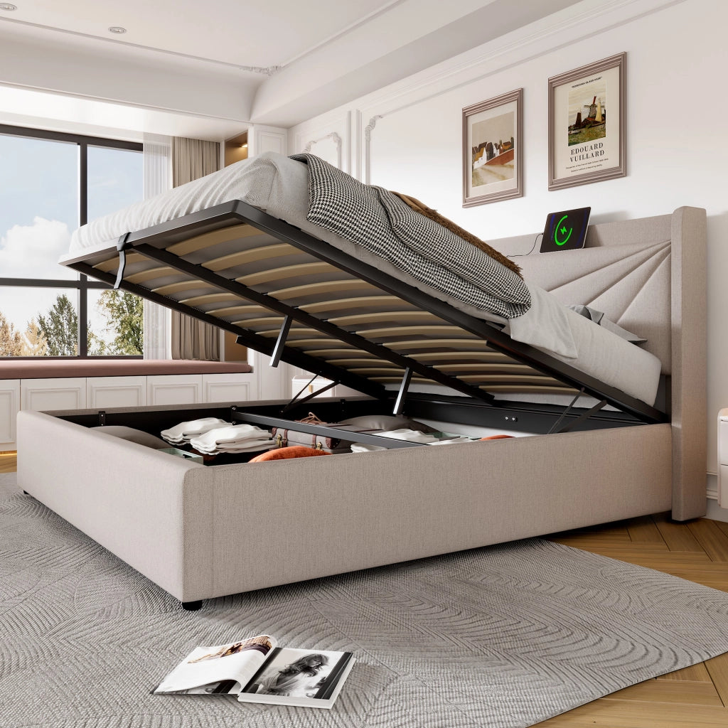 letto imbottito cotone lino beige 180x200 cm