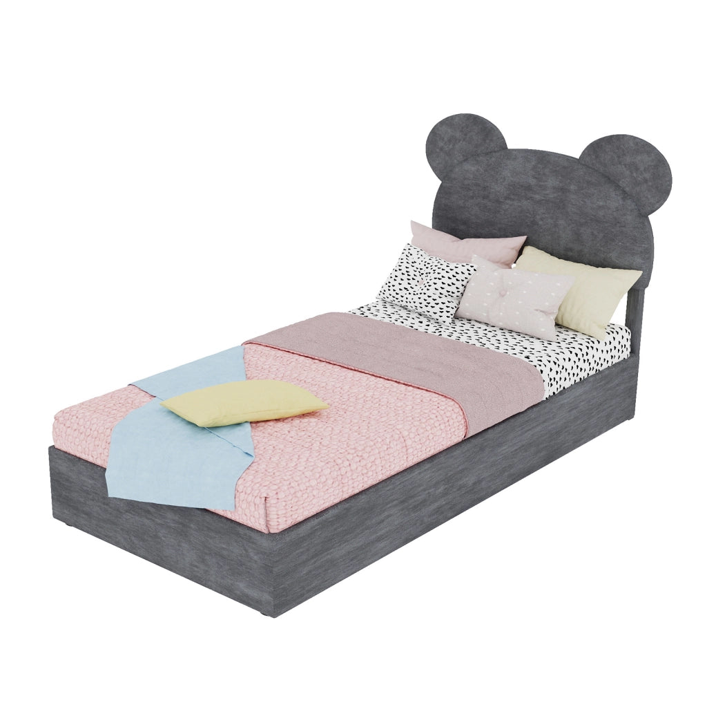 Letto per bambini 90x200 cm grigio con vano contenitore, tessuto e metallo, senza materasso