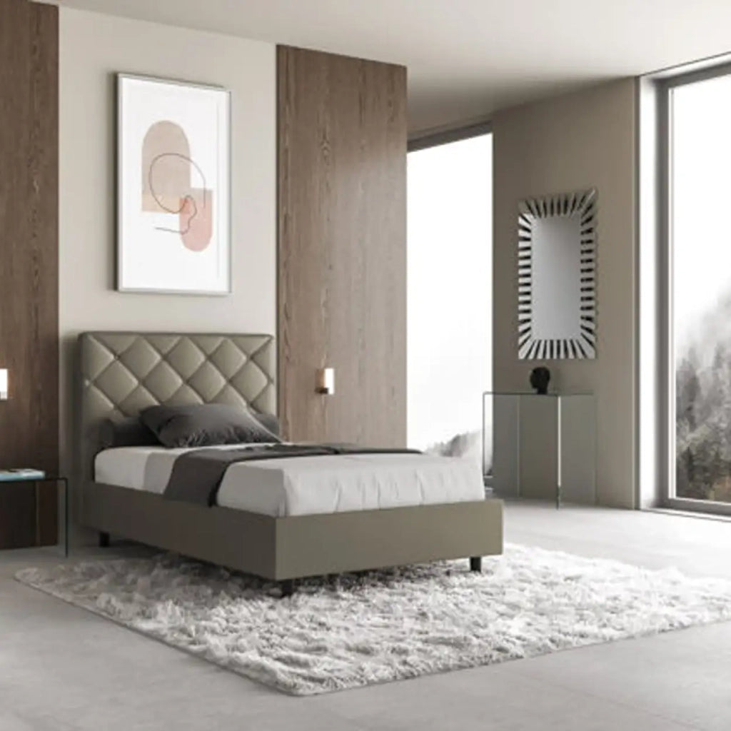 Letto una piazza e mezza senza rete imbottito 120x200 similpelle cappuccino Priya