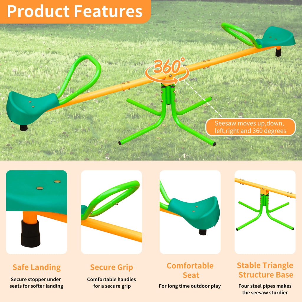 Altalena a bilico a 2 posti con superfici antiscivolo e angoli arrotondati gialla e verde lunga 180.34 cm