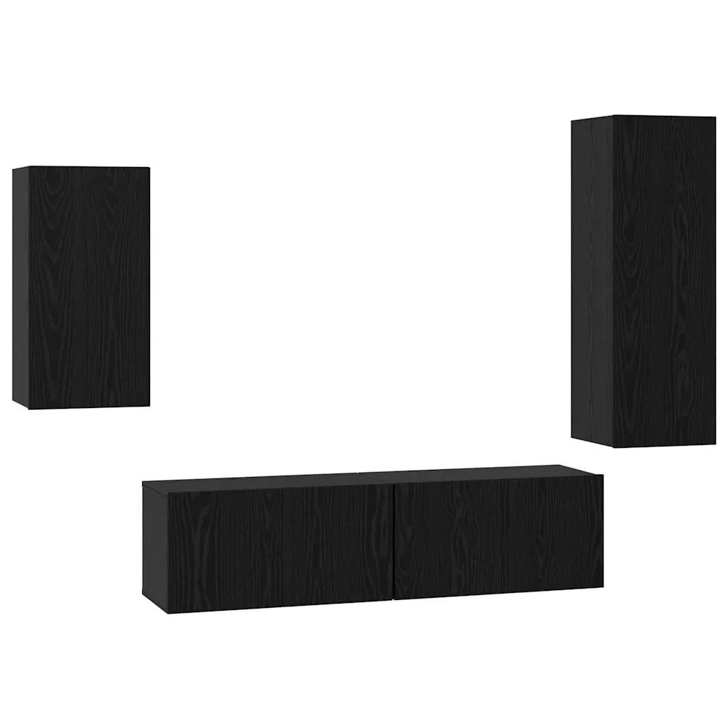 Set mobile TV 4 pz | Armadietto TV | Mobile Porta TV Rovere Nero Legno multistrato