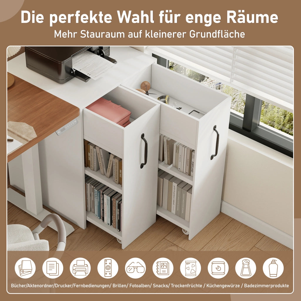 LIBRERIA mobile 52x50x75 cm bianca con ruote, cassetti e ripiani