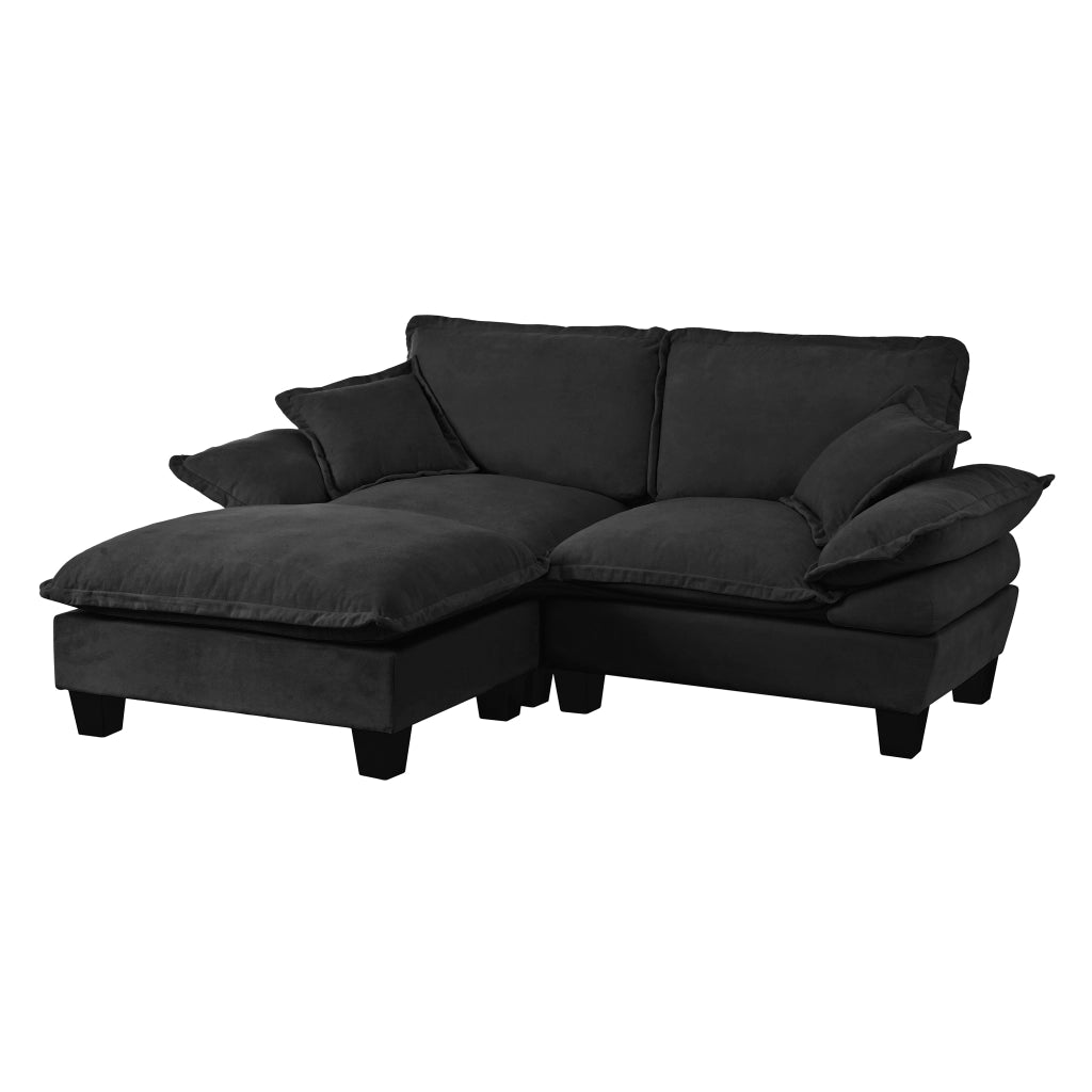 Divano Angolare Modulare con Ottomane ¨C MINIMAL ¨C Chenille Nero, Cuscini Inclusi