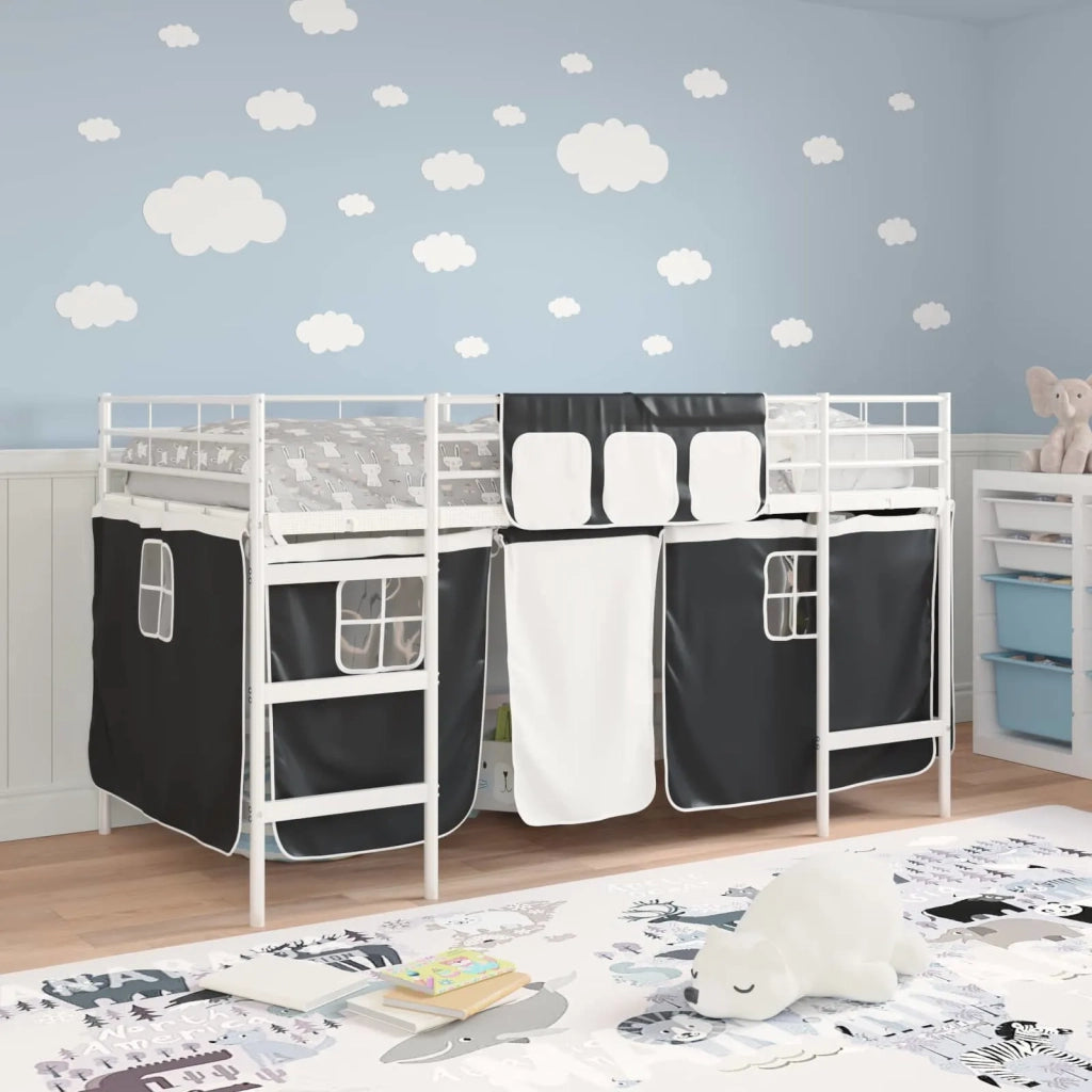 Struttura del Letto Loft per Bambini con Tendine-Giroletto per bambini Bianco e Nero 958011