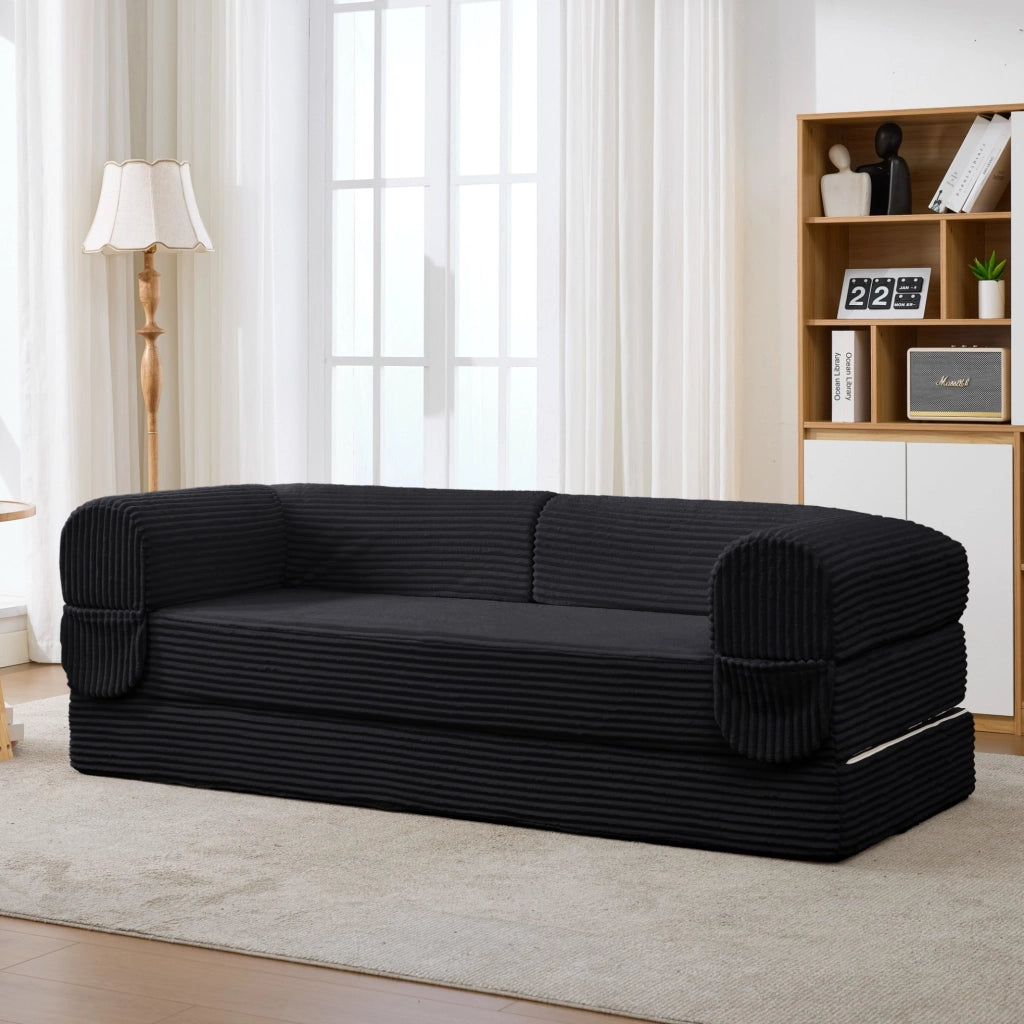 Divano letto 2 posti 190x78x65 cm in tessuto a coste nero， letto aggiuntivo salvaspazio