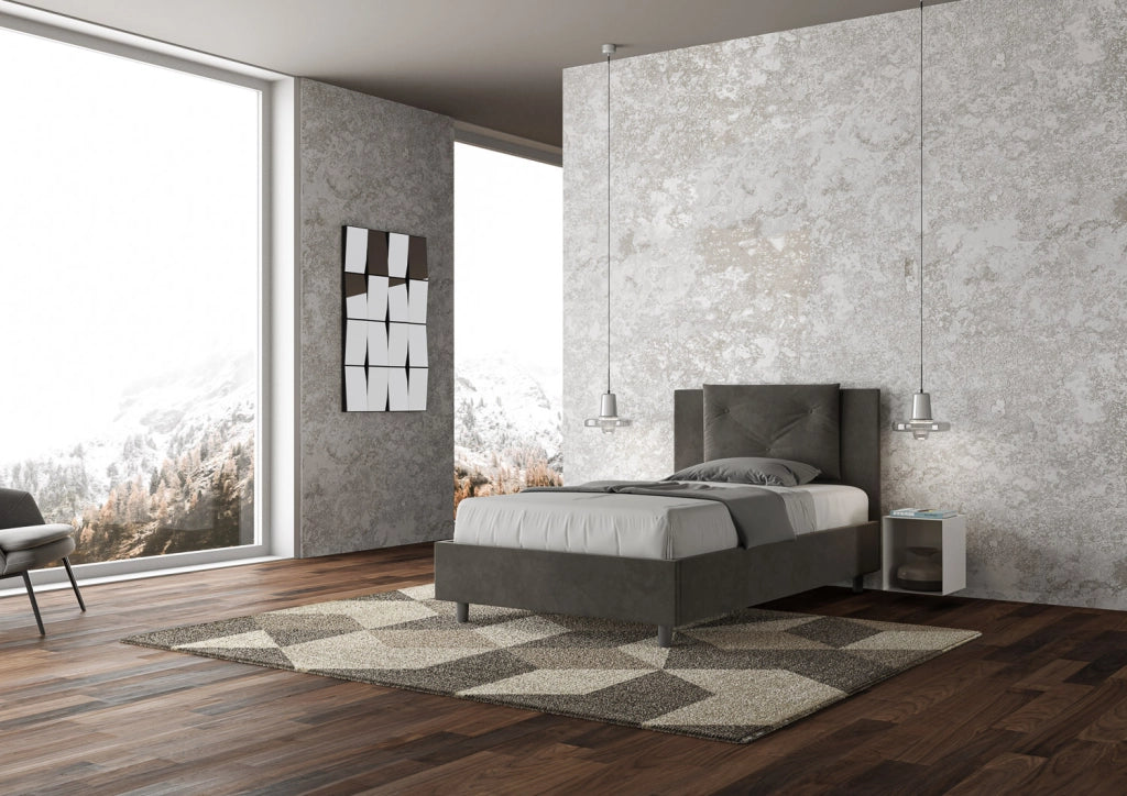 BS COM Letto singolo con rete imbottito 100x210 microfibra grigio