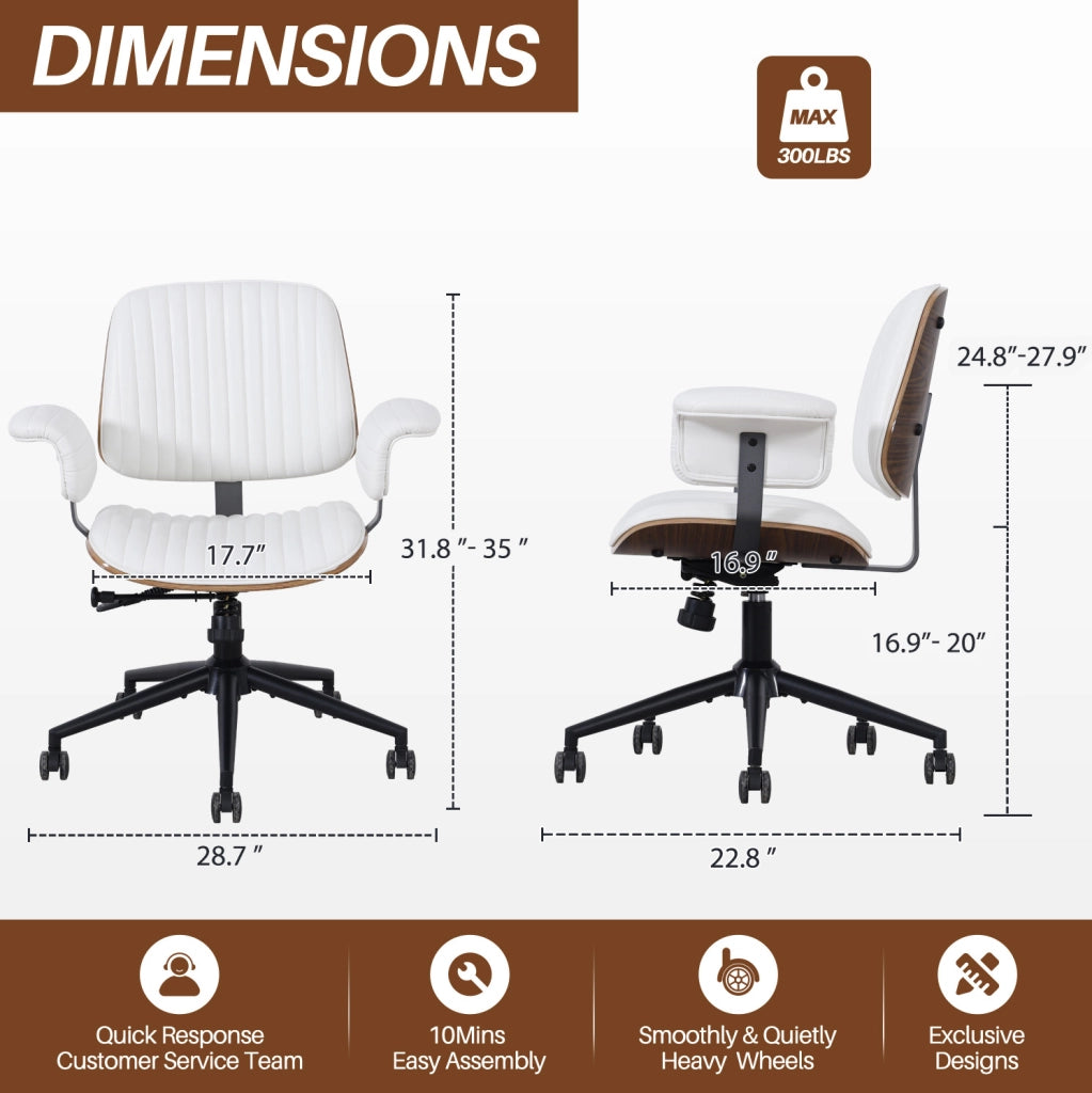 Sedia da ufficio girevole 360° con ruote e braccioli imbottiti; beige