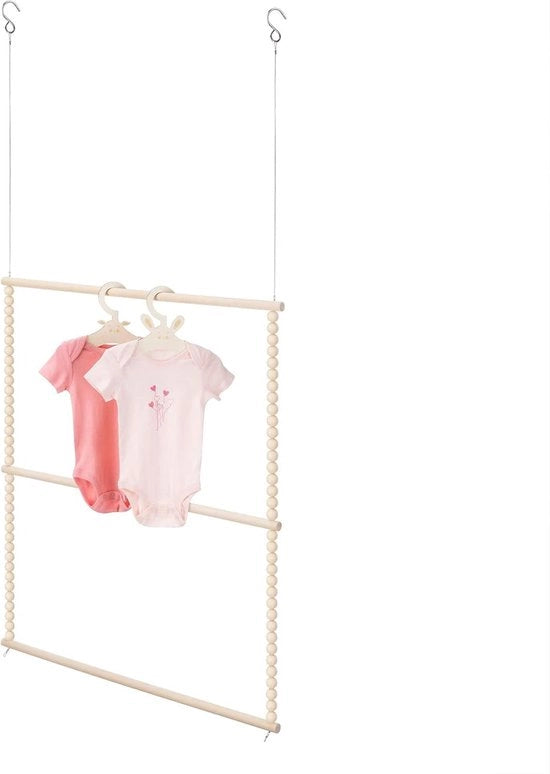 Kledinghanger in legno per camera dei bambini - Appoggio abiti per ragazzi e ragazze - Capocassettto in legno di betulla con perle - Incluso materiale di montaggio