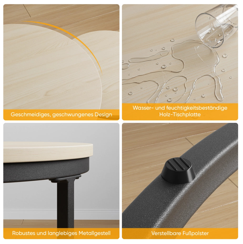 Set di 2 tavolini da salotto rotondi sovrapponibili; effetto rovere; ferro e truciolare