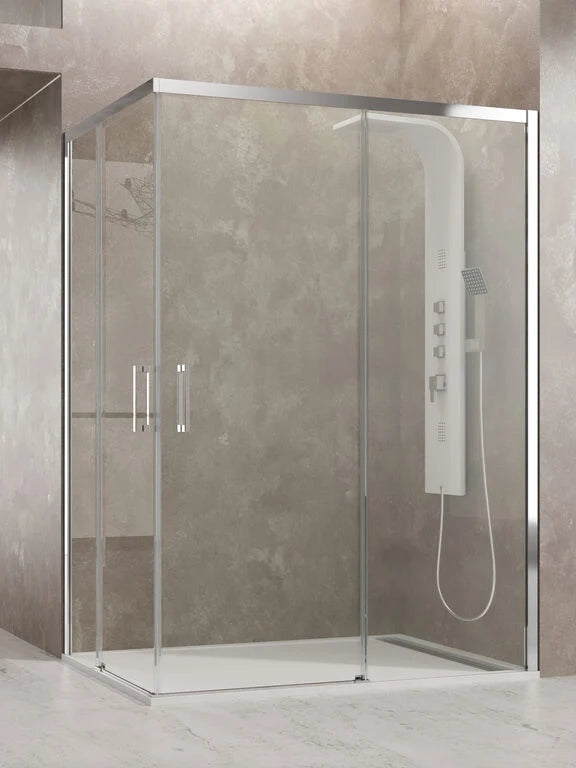 Box doccia angolare FUTURA ingresso ad angolo 90x80 cm (85-90/75-80) alluminio lucido vetro trasparente