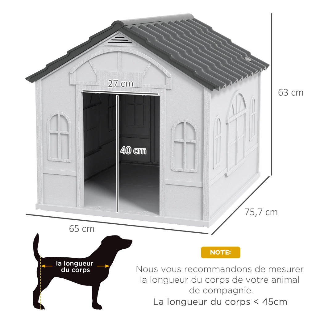 Cuccia da Esterno per Cani in PP Bianco Taglia Piccola e Media Casetta Resistente per Giardino 65 x 75.7 x 63 cm