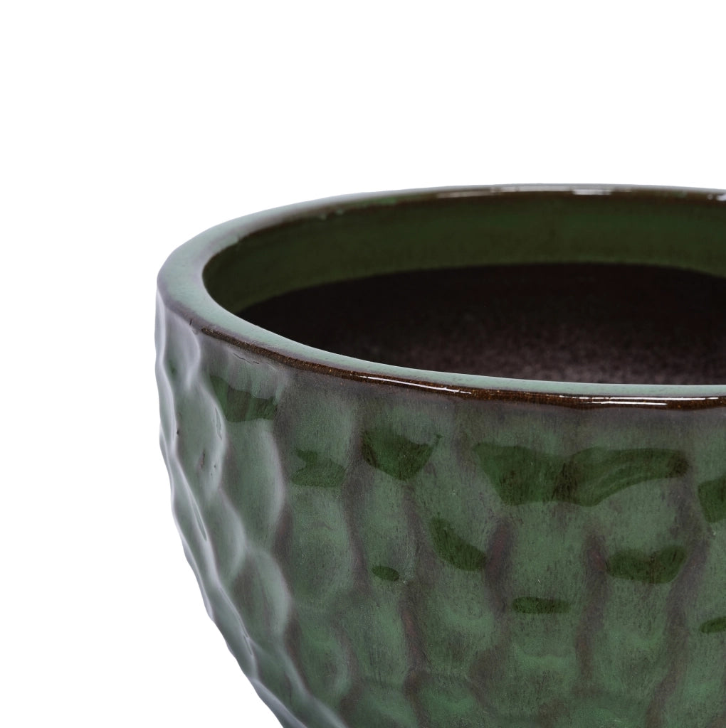 Set di 3 vasi in ceramica smaltata verde antigata con foro di drenaggio, diametri 38,1/30,5/25,4 cm, per interno ed esterno