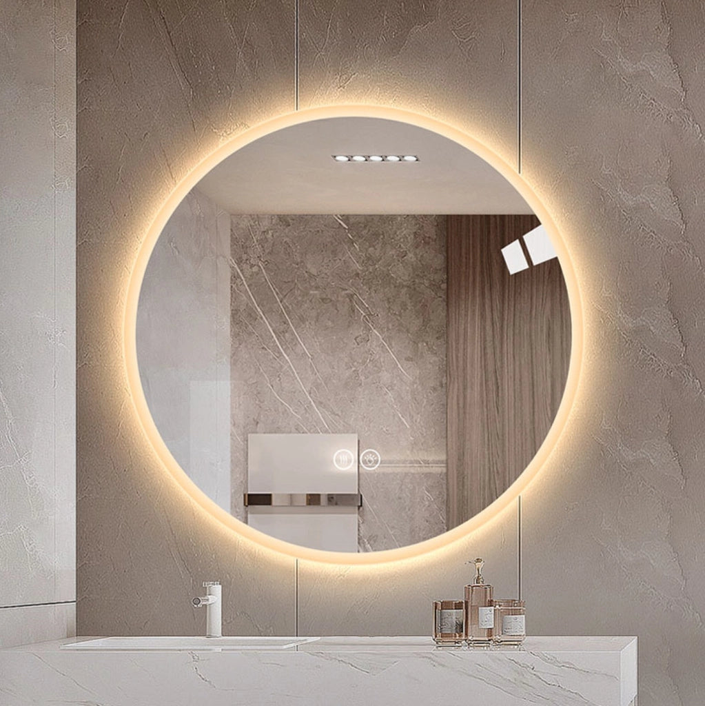 Specchio da bagno rotondo LED 80 cm con illuminazione regolabile e funzione antiappannamento, montaggio a parete