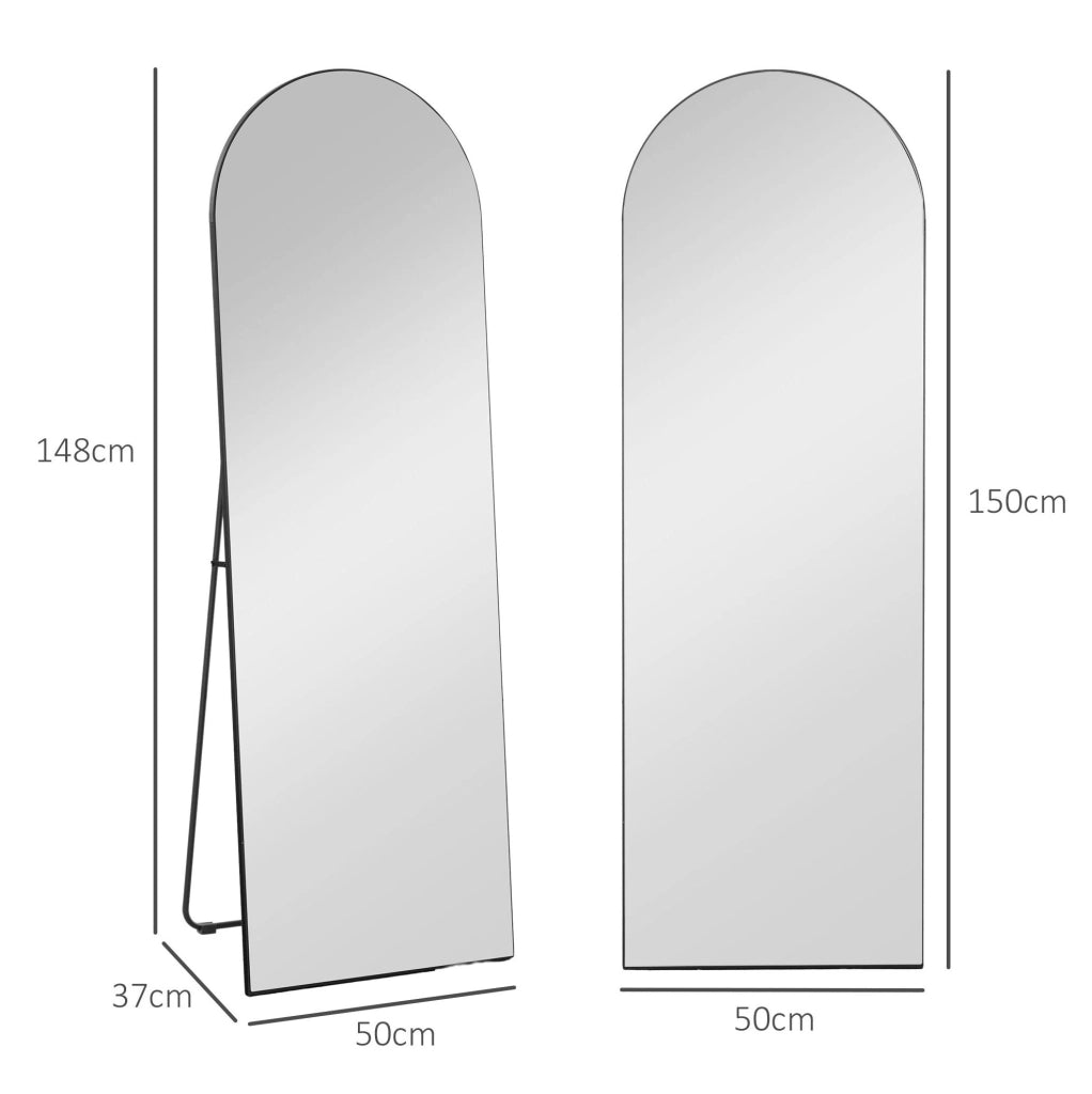Specchio da terra ad arco 150x50 cm nero con supporto