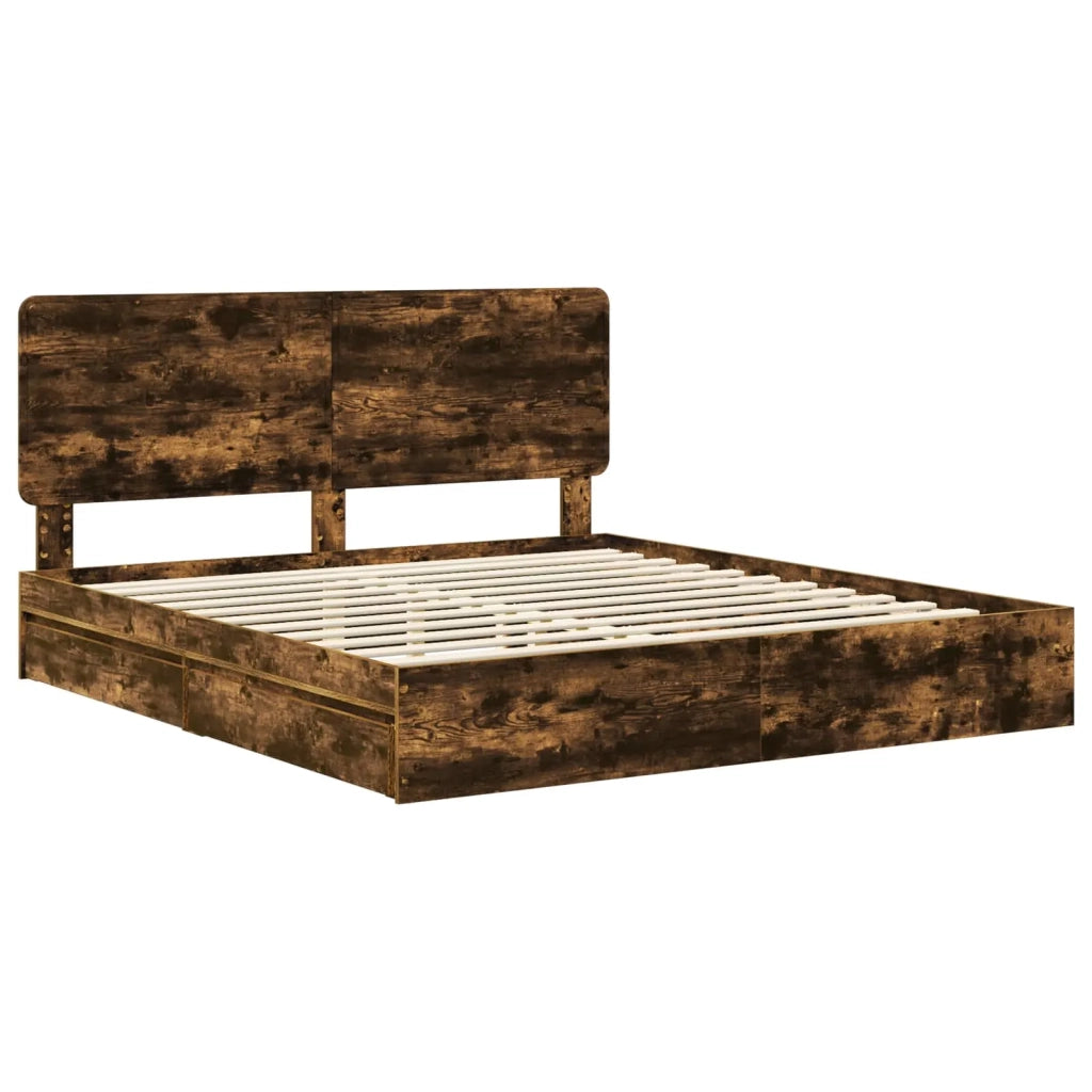 Letto con Contenitore con testiera Rovere fumé 180 x 200 cm 3412662