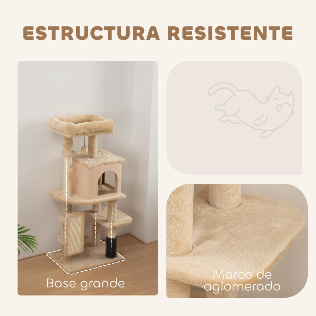 Tiragraffi per Gatti ¨C Xylo ¨C Beige 104cm con Piattaforme e Spazzola