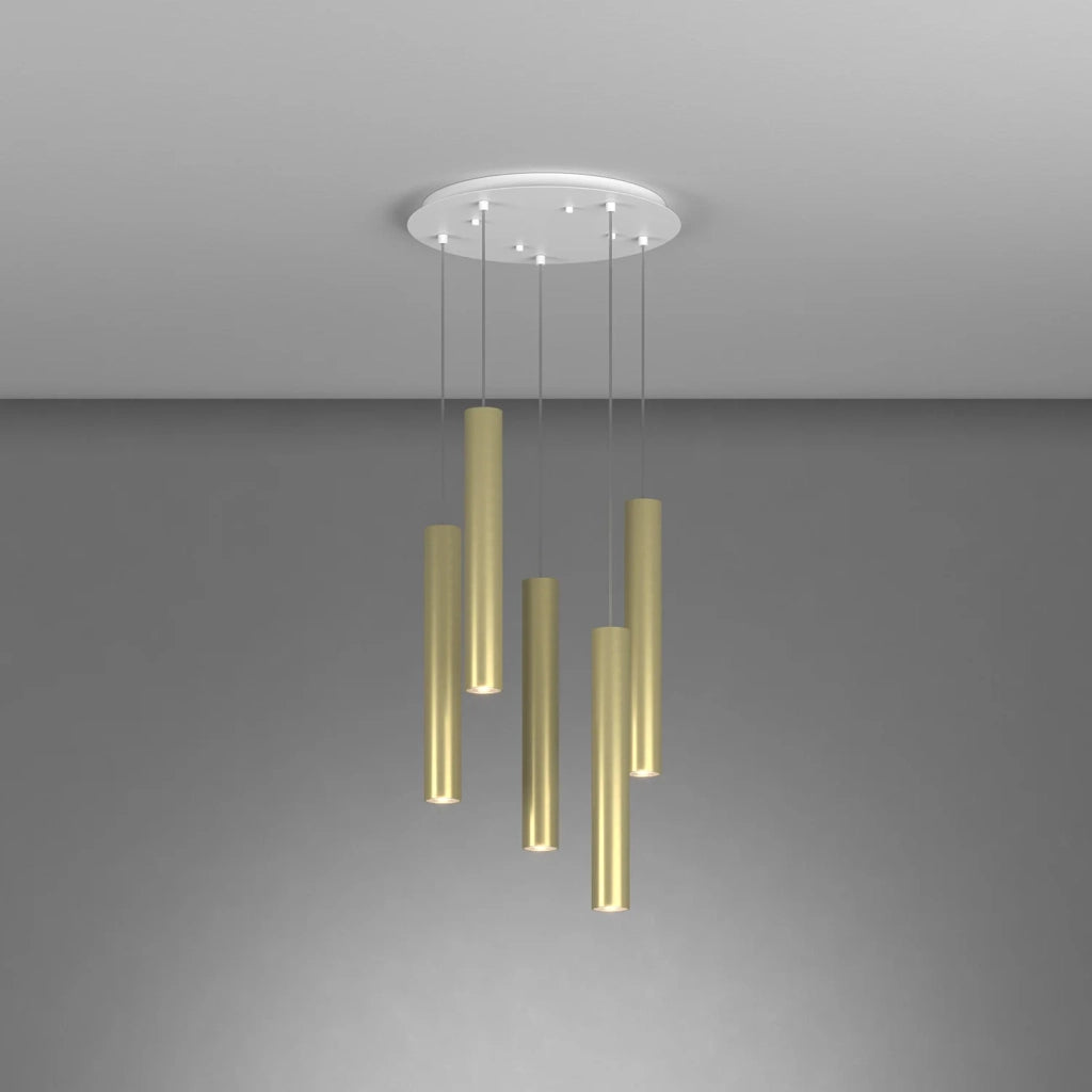 Lampadario Tondo Industrial-Minimal Xeana Metallo Bianco Ottone 5 Luci Gu10