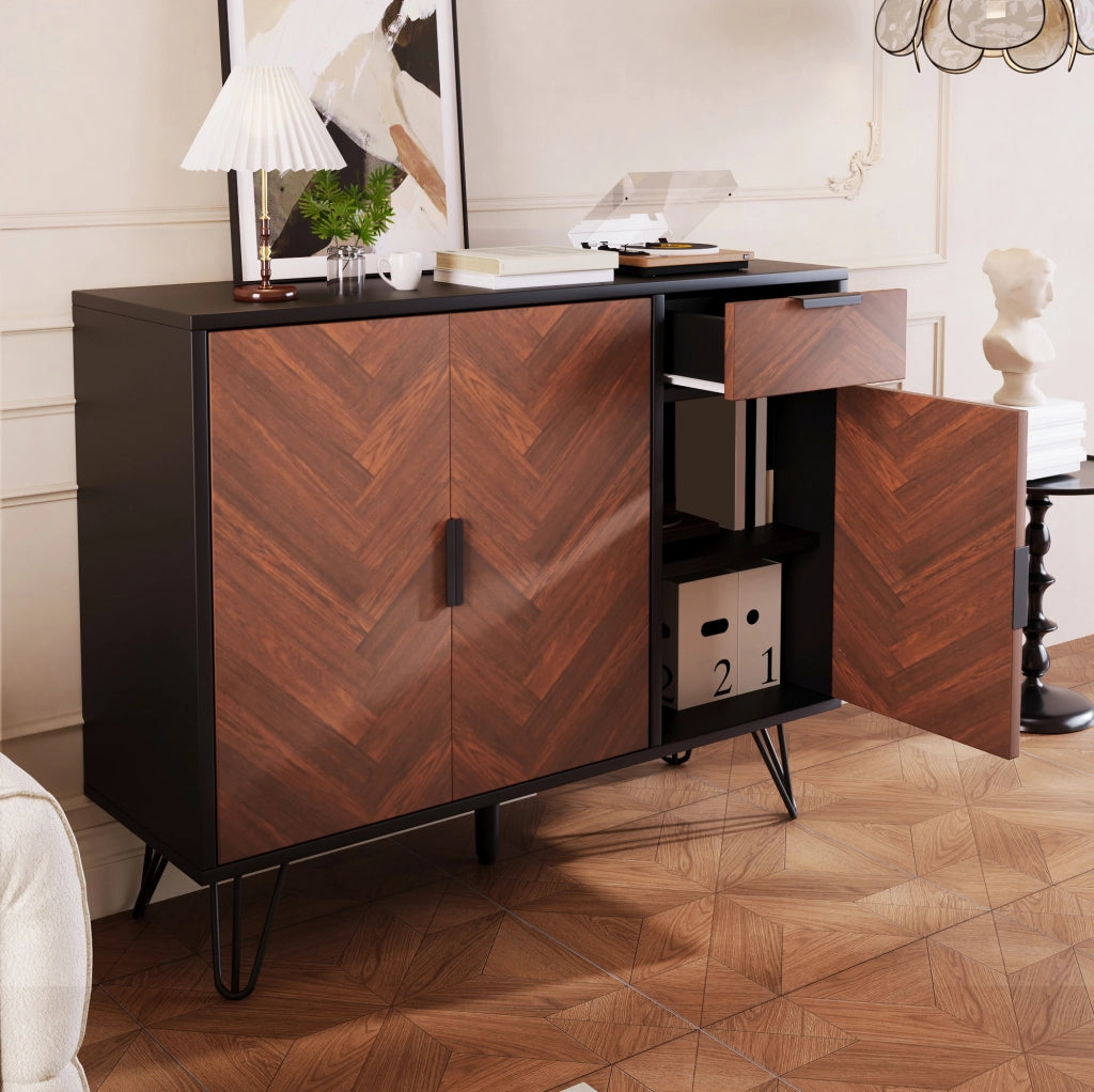 Credenza moderna nera e effetto legno con cassetto
