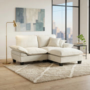 Divano angolare modulare nuvola 3 posti 194x151x90 cm con pouf mobile; ciniglia beige