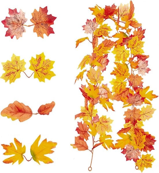 Maniglione per viti con foglie di quercia artificiali - Sospensione decorativa per viti con foglie di quercia appese per decorazione autunnale - Piantine decorative artificiali (17 m)