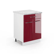 Mobiletto base per cucina Fame-Line Bordeaux lucido/Bianco 60 cm con cassetto, PL Marmo Vicco