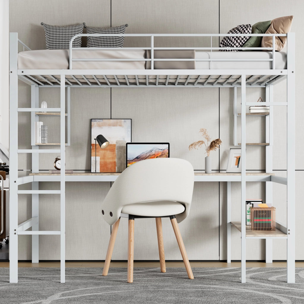 Letto a Soppalco con Scrivania e Libreria ¨C MINIMAL ¨C Metallo Bianco 90x200