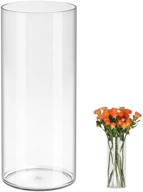Acquario Cilindrico in Acril 30cm, Ø12cm – Vaso Acril Cilindrico Infrangibile per Fiori in Plastica per Decorazione di Tavolo per Uffici e Matrimoni