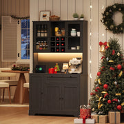 Armadio da cucina alto 180x105x40 cm con porta, ripiano spezie integrato, mensole regolabili, illuminazione LED a cambio colore e presa elettrica