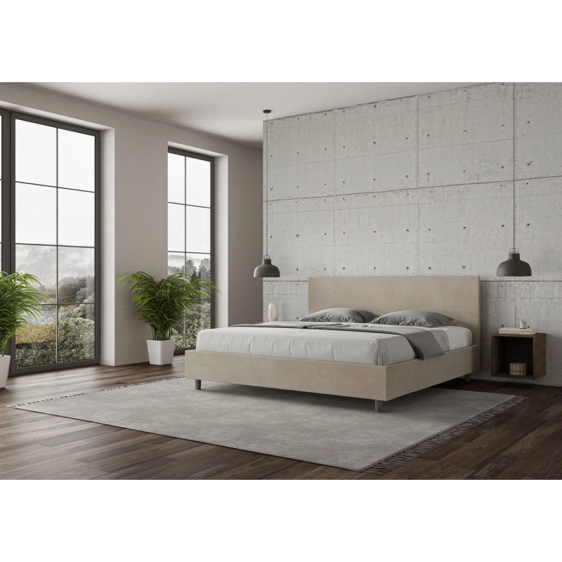 Letto imbottito Matrimoniale 180x210 cm Adele - Senza rete,Microfibra,Sabbia