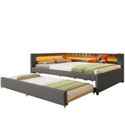 Letto divano 140 × 200 cm 3 posti con letto estraibile 90 × 190 cm; LED; USB e Type-C; senza materasso; grigio
