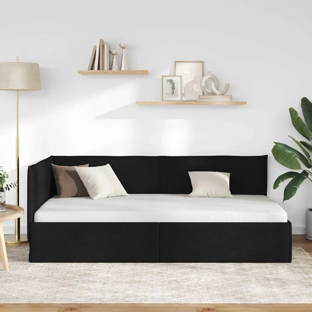 Cornice del letto ad angolo Nero 90 x 200 cm Tessuto