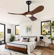 Ventilatore da soffitto in legno massello da 42 pollici con illuminazione LED dimmerabile e telecomando, 3 pale, 6 velocità, per soggiorno e camera da letto