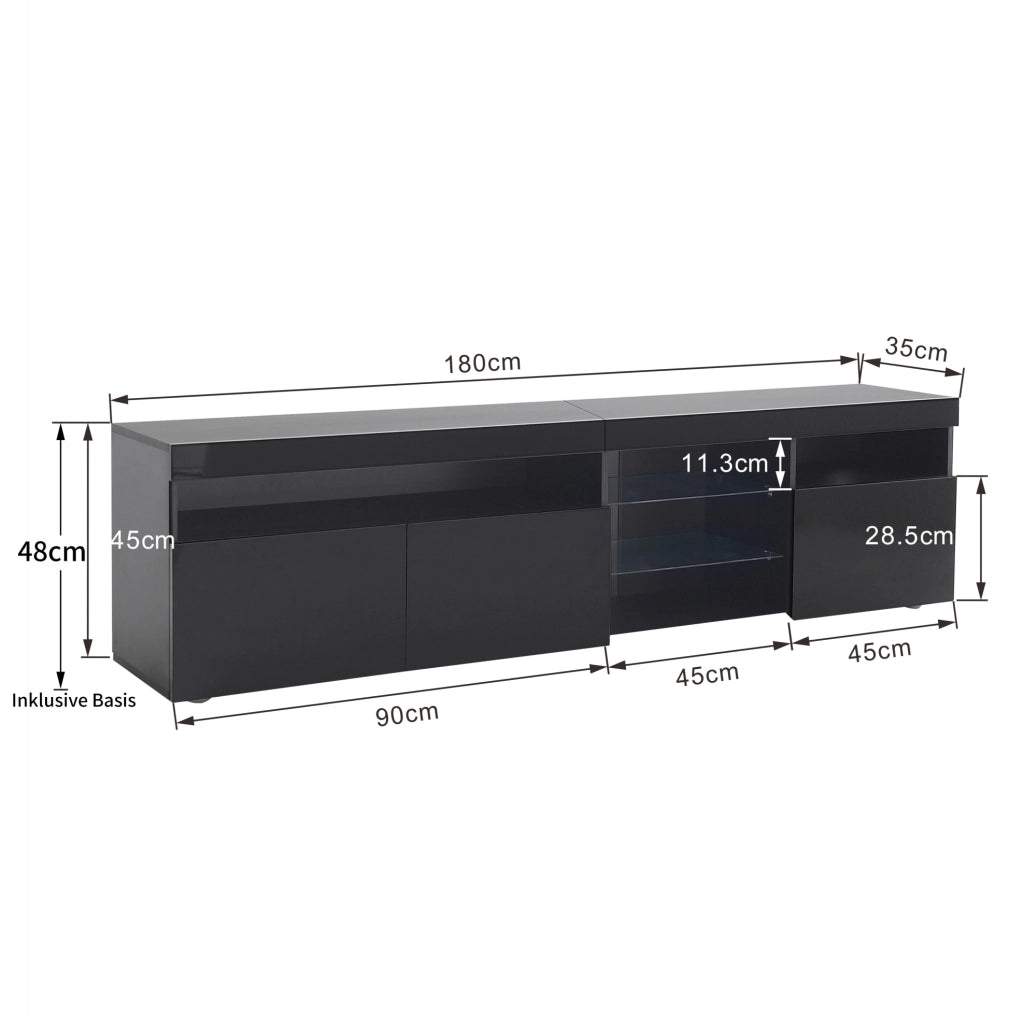 Mobile porta TV 180x35x48 cm con LED a 4 modalit¨¤ in MDF nero lucido