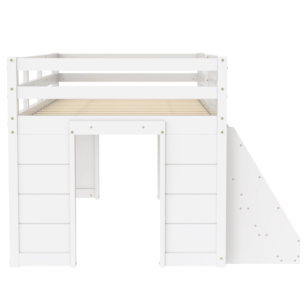 Letto a soppalco 90 ¡Á 200 cm con 4 cassetti scala con ripiani e illuminazione LED bianco