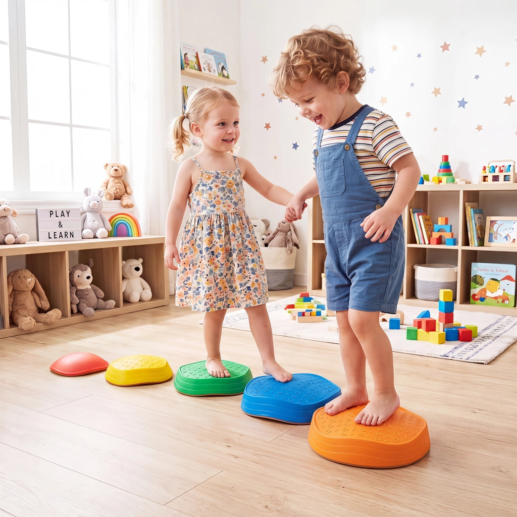 Set di 5 pietre di equilibrio impilabili per bambini 3+ anni con strisce antiscivolo in TPE, Pietre di bilanciamento a forma di granchio per interno ed esterno