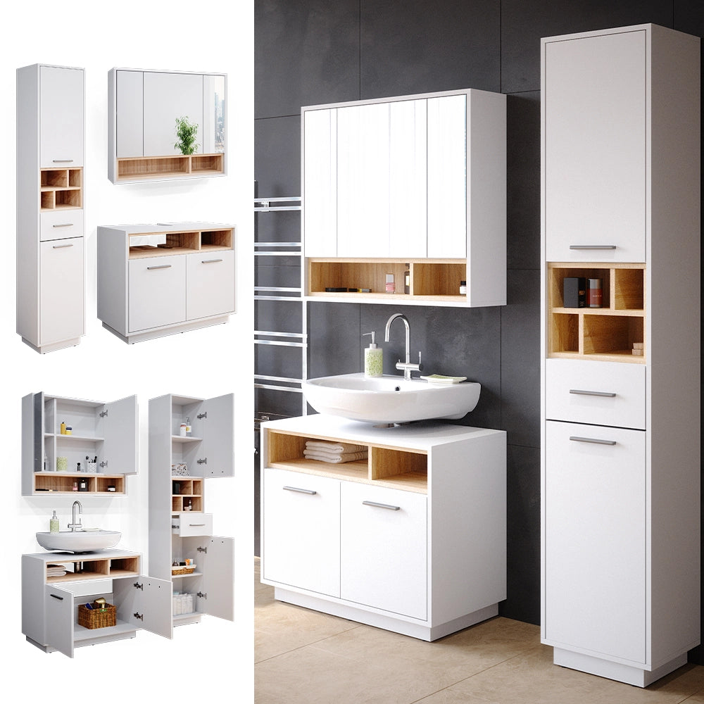 Vicco Set mobili bagno Bianco 3 parti, con colonna