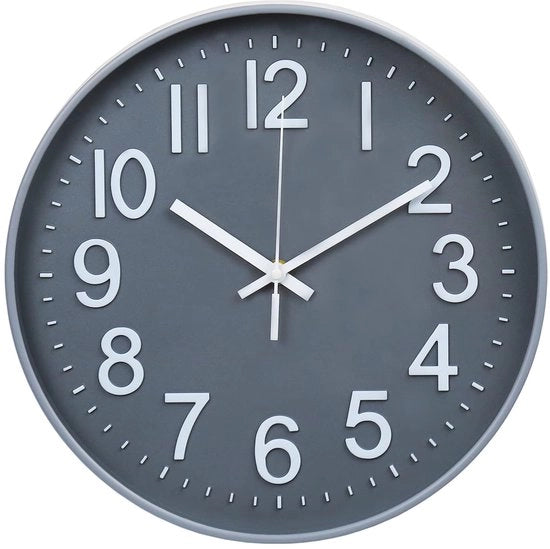Orologio da Parete, 12", Silenzioso, Moderno, non Toccamelo, con Batterie, per Ufficio, Casa, Bagno, Cucina, Camera, Scuola, Salotto, Grigio