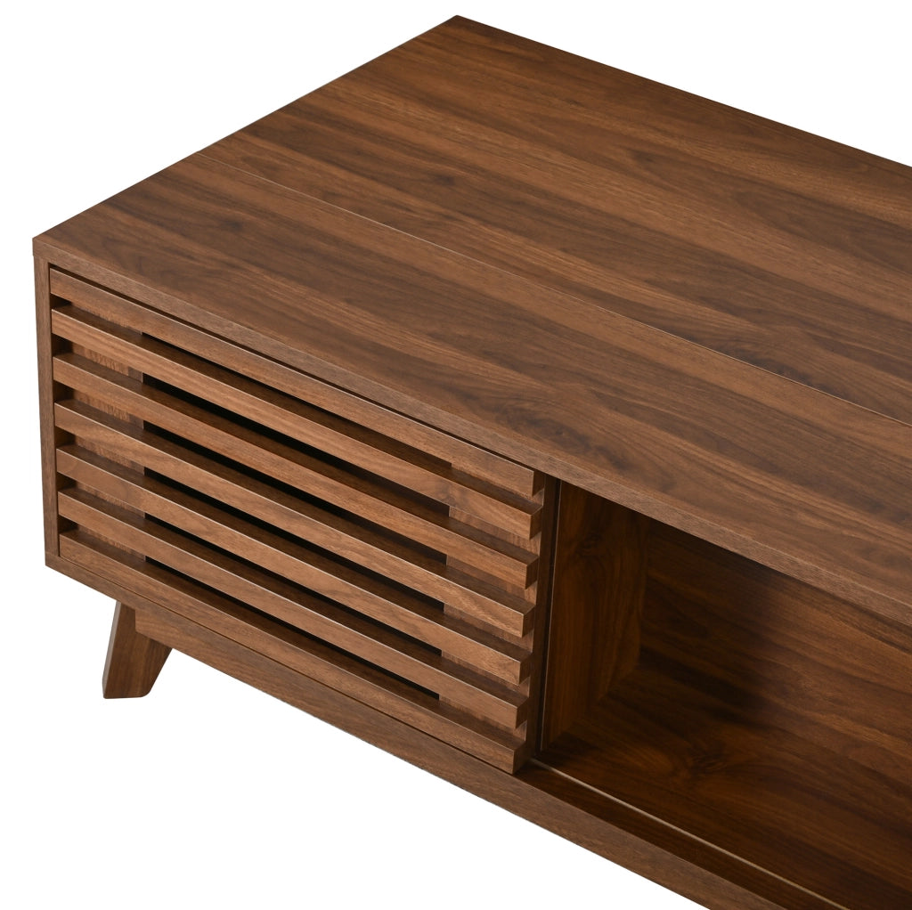 Tavolino da Salotto Moderno in MDF con Piano Regolabile, Porta a Persiana Scorrevole, Finitura Noce, 90x55x57,5 cm